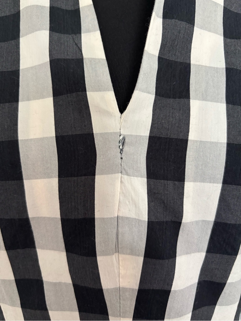 Tanya Taylor Black and White Gingham V-Neck Midi Dress - Picture 7 of 9